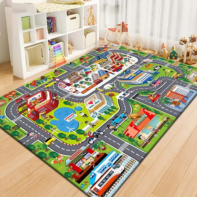 Outdoor Adventure Toys For Kids - Bunter Kinder-Stadtkarten-Spielteppich Straßenverkehr-Abenteuer-Teppich für Kinderspielzimmer Schlafzimmer