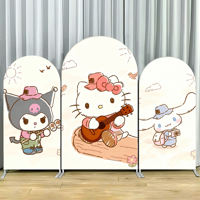 Outdoor Adventure Friends - 2D Flacher Bogen-Hintergrundbezug Einlagiger Nicht-Dehnbarer Stoff